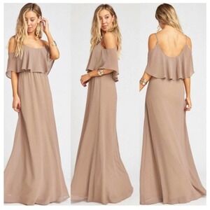 Show Me Your Mumu Caitlin ruffle maxi dress brown dune chiffon size small